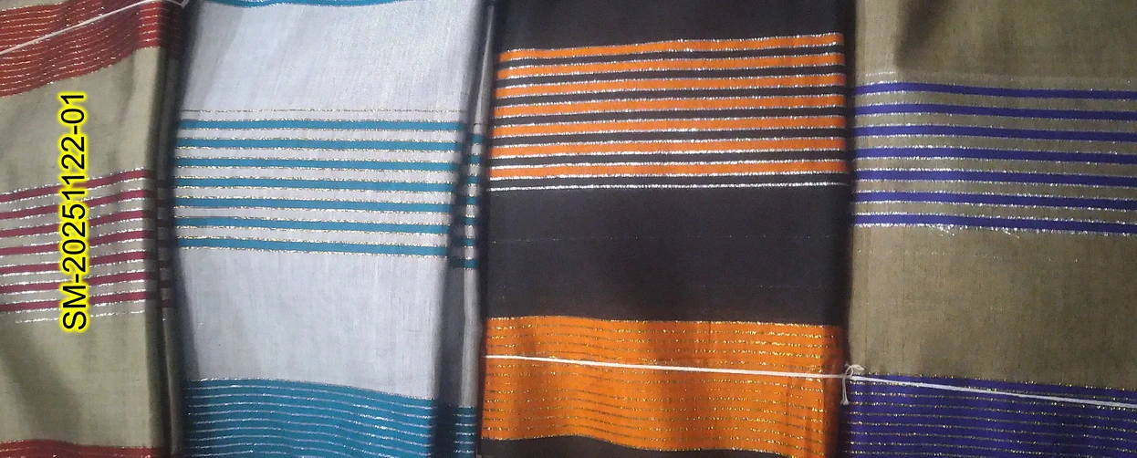 Handloom Cotton-Silk Striped Saree - YTK - Olive Green & Maroon Mix